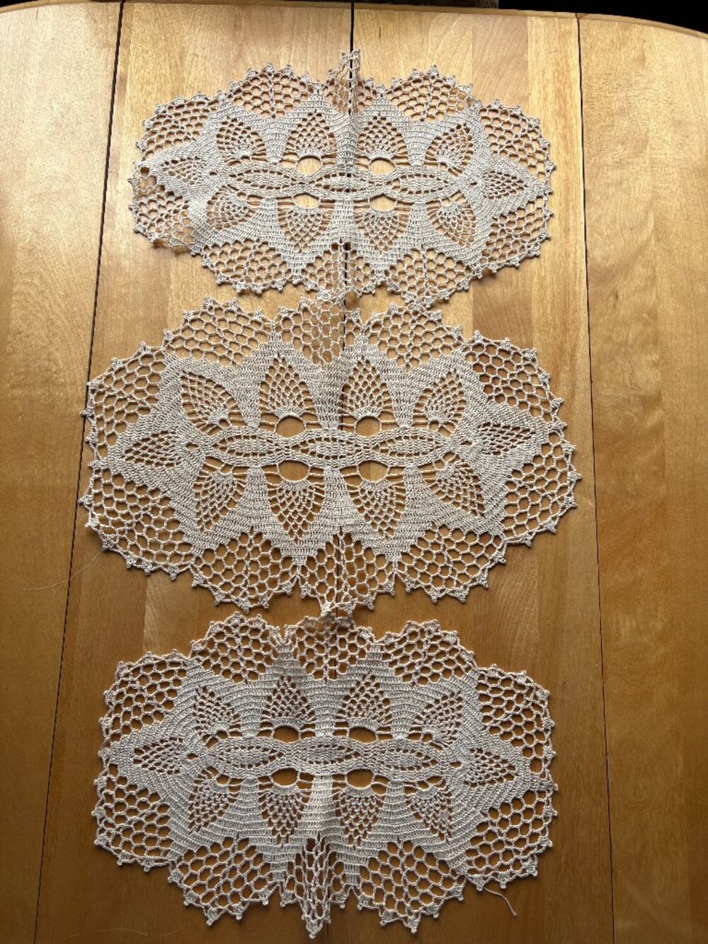 Set of‎ 3 Vintage Hand Crocheted Ecru Doilies